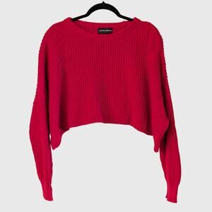 Cotton Candy LA Red Crop Sweater M Chunky Rib Knit Drop Shoulder Boxy Chic